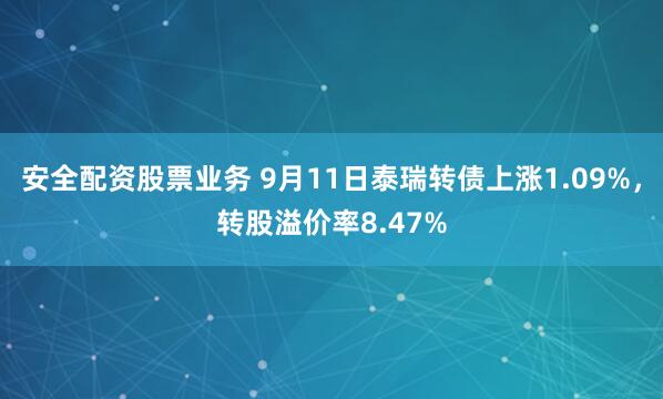 安全配资股票业务 9月11日泰瑞转债上涨1.09%，转股溢价率8.47%