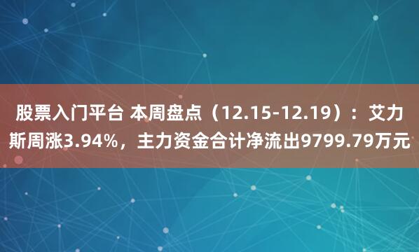 股票入门平台 本周盘点（12.15-12.19）：艾力斯周涨3.94%，主力资金合计净流出9799.79万元