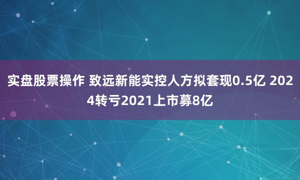 实盘股票操作 致远新能实控人方拟套现0.5亿 2024转亏2021上市募8亿